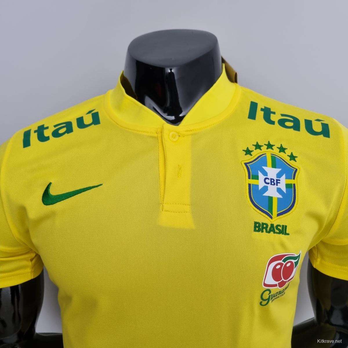 LOW NECK POLO BRAZIL YELLOW Soccer Jersey