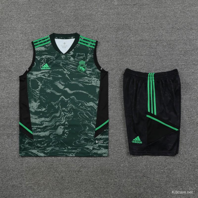 23-24 Real Madrid Black Green Pattern Vest Jersey+Shorts