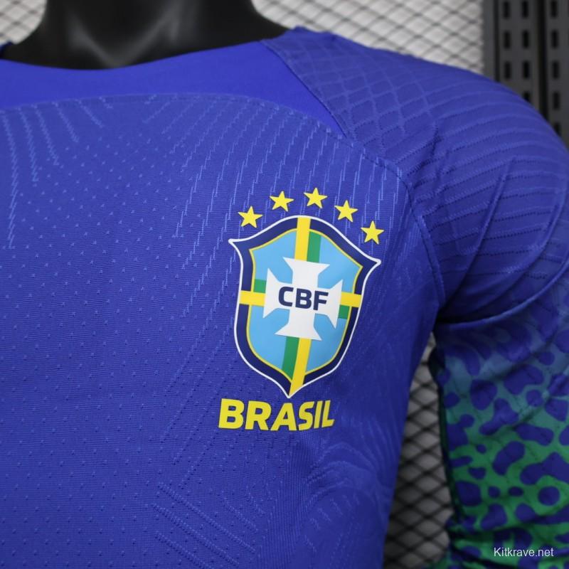 Player Version 2022 Brazil Away Blue Long Sleeve Jersey