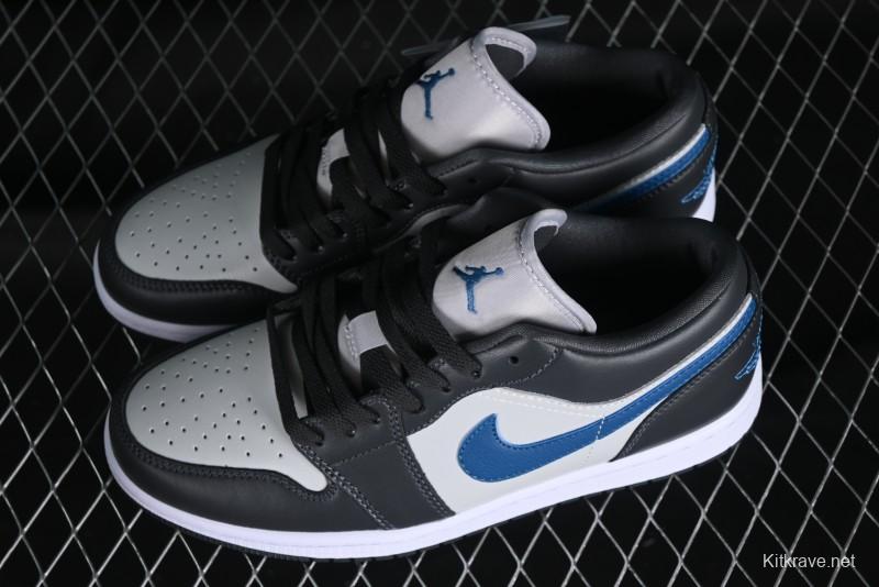 Nike Air Jordan 1 Low AJ1 Black Grey Blue Swoosh Low-Top Lifestyle Basketball Shoes - DC0774-040