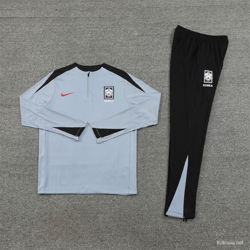 2024 South Korea Grey Half Zipper Jacket+Long Pants