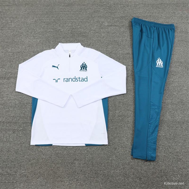 24/25 Olympique Marseille White Half Zipper Jacket+Long Pants