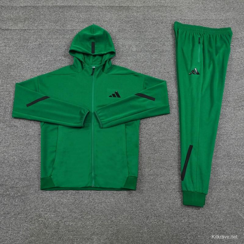 2024 Adidas Green Hoodie Full Zipper Jacket +Long Pants