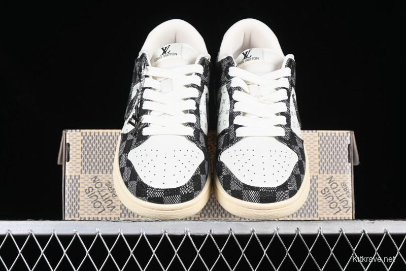 Nike SB Dunk Low LV Collaboration - Black Checkerboard Anniversary Custom Low-Top Casual Skate Shoes - XB3802-353