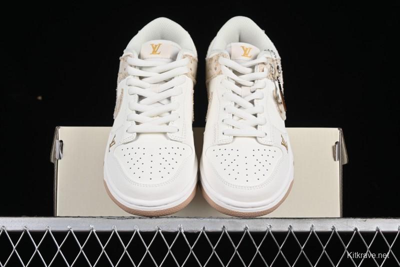 Nike SB Dunk Low LV Collaboration - Yellow Denim Beige with Yellow Swoosh Anniversary High-End Custom Low-Top Casual Skate Shoes - DJ2024-007