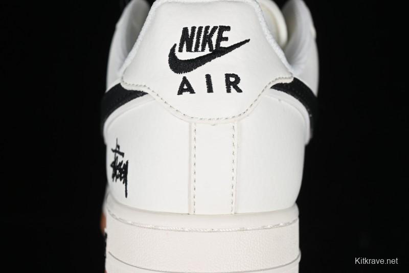 Nike Air Force 1 '07 Low Stussy Collaboration - Beige Black Gum Sole Low-Top Casual Sneakers - XZ5688-001