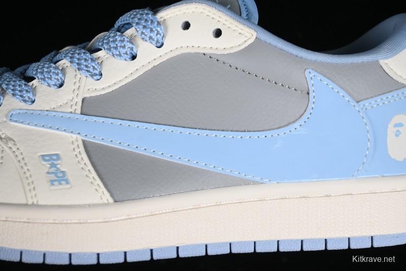 Nike Travis Scott x Fragment Design x Air Jordan 1 Low OG SP AJ1 LV Collaboration Deep Blue Low-Top Casual Sneakers - BB6588-104