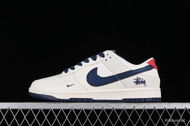 Stussy x Nike SB Dunk Low Anniversary Custom Sneakers with Blue Swoosh - DQ1098-379