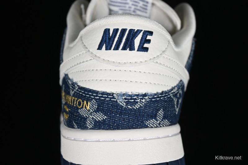 Nike SB Dunk Low LV Collaboration - Blue Denim Print Anniversary High-End Custom Low-Top Casual Sneakers - FC1688-162