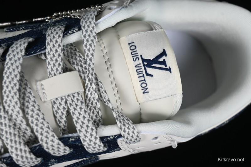 Nike SB Dunk Low LV Collaboration - Dark Blue Denim Anniversary High-End Custom Low-Top Casual Skate Shoes - XP3802-335