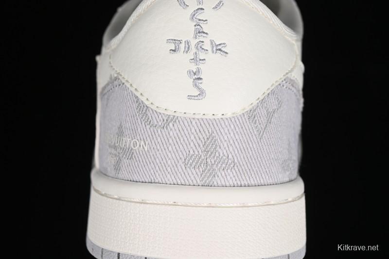 Nike Travis Scott x Fragment Design x Jordan Air Jordan 1 Low OG SP AJ1 LV Grey Denim Culture Casual Sneakers - LJ5188-004
