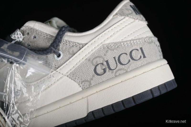 Nike SB Dunk Low Gucci Collaboration - Lace-Up Ash Anniversary High-End Custom Low-Top Casual Sneakers - SJ2068-263