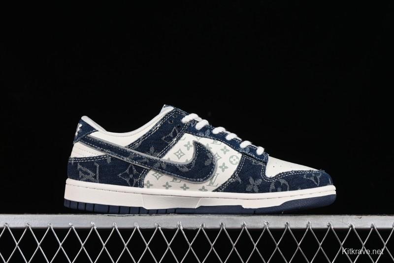 Nike SB Dunk Low LV Collaboration - Blue Denim Print Anniversary High-End Custom Low-Top Casual Skate Shoes - SJ2068-257
