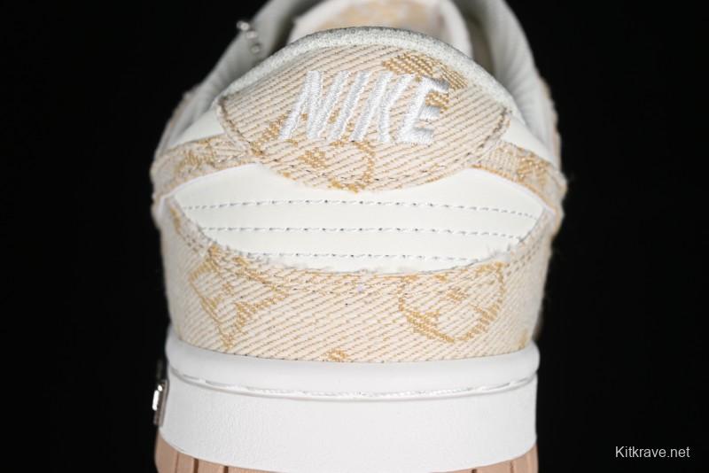 Nike SB Dunk Low LV Collaboration - Yellow Denim Beige with Yellow Swoosh Anniversary High-End Custom Low-Top Casual Skate Shoes - DJ2024-007