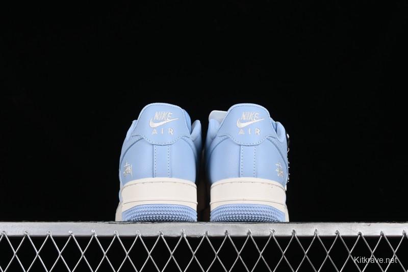 Nike Air Force 1 '07 Low Stussy Collaboration - Sky Blue Low-Top Casual Sneakers - BB9599-201