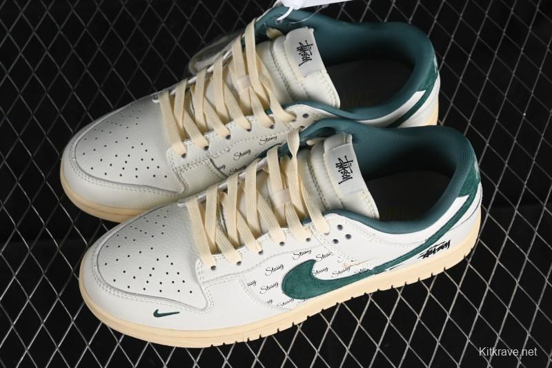 Nike SB Dunk Low Stussy Collaboration Beige Green Mini Swoosh Anniversary Custom Low-Top Casual Sneakers - CF3688-006