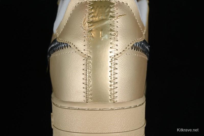 Off-White x Nike Air Force 1 '07 Low "Metal Gold" Casual Sneakers - DX1419-900