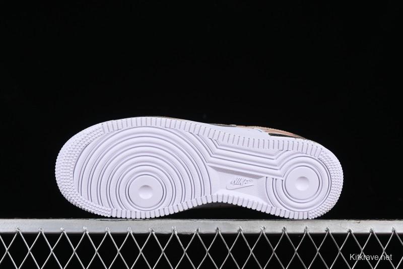 Nike Air Force 1 '07 Low Casual Sneakers with Anime-Inspired Hand-Painted Design, Broken Swoosh Shadow Effect, Brown/Black - CW2288-111