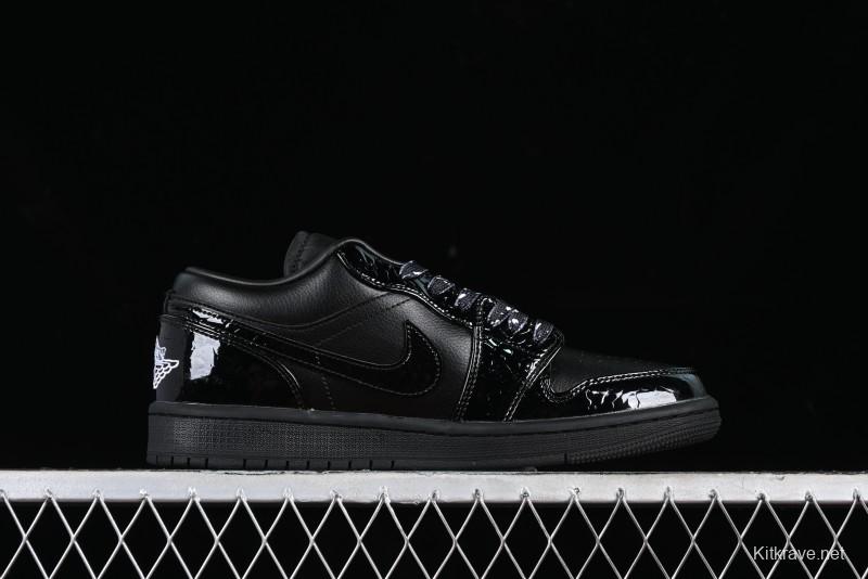 Nike Air Jordan 1 Low "Black Croc" Casual Sneakers with Crocodile-Embossed Leather - HJ7743-010
