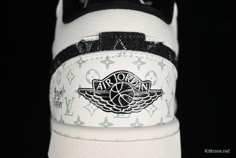 Nike Air Jordan 1 Low LV Collaboration - Black Denim Print Custom High-End Basketball Shoes - SJ9950-006