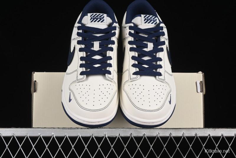 Nike SB Dunk Low OFF-WHITE Collaboration - Beige Navy Swoosh Anniversary Custom Low-Top Casual Skate Shoes - DJ2024-011