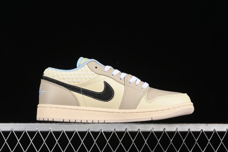 Nike Air Jordan 1 Low Retro Basketball Shoes in Soft Beige with Black Logo Accent - HQ3440-101