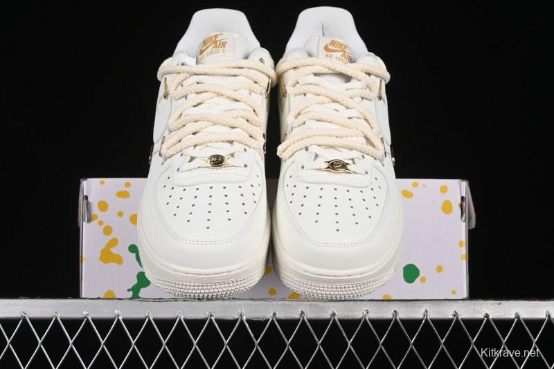 Nike Air Force 1 '07 Low Beige Deconstructed Swoosh Casual Sneakers - FX3654-111
