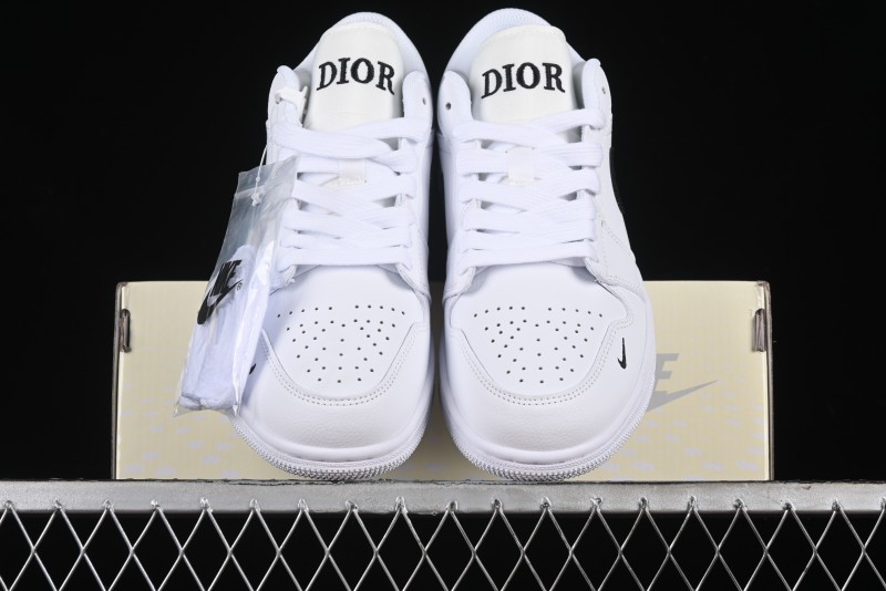 Nike Air Jordan 1 AJ1 Dior Collaboration - White Black Custom Low Top Retro Basketball Shoes - LJ6688-010