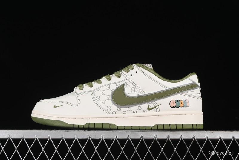 Nike SB Dunk Low Gucci Collaboration - Subtle Pattern Beige Green Swoosh Anniversary Custom Low-Top Casual Sneakers - KK1888-006