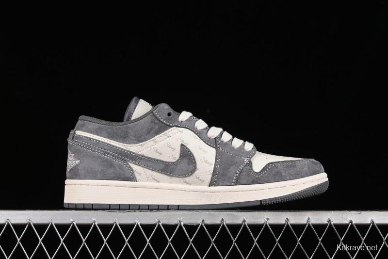 Nike Air Jordan 1 Low AJ1 Stussy Collaboration - Grey Pigskin Custom Low-Top Basketball Shoes - SJ9950-010