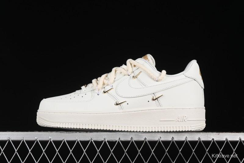 Nike Air Force 1 '07 Low Beige Deconstructed Swoosh Casual Sneakers - FX3654-111
