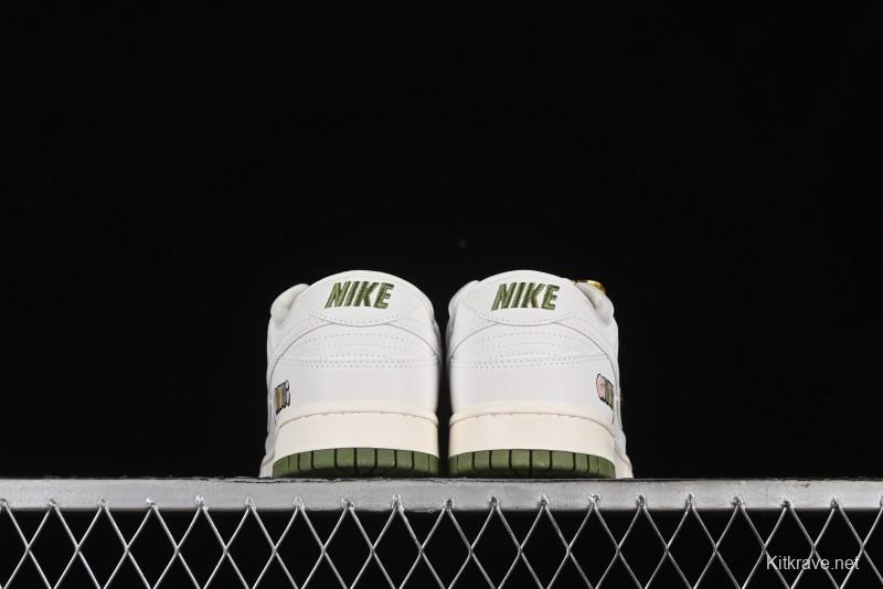 Nike SB Dunk Low Gucci Collaboration - Off White with Green Swoosh Anniversary High-End Custom Low-Top Casual Skate Shoes - KK1888-007