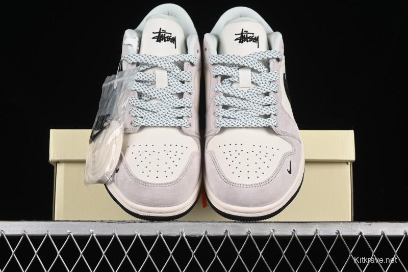 Nike Air Jordan 1 Low Stussy Collaboration - Black Blue Pigment Patchwork Retro Basketball Shoes - LJ6688-008