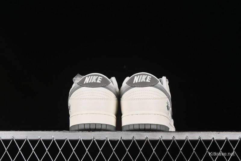 Nike SB Dunk Low Stussy Collaboration - White Grey Double Swoosh Anniversary High-End Custom Low-Top Casual Sneakers - XX2025-206