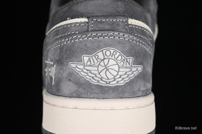Nike Air Jordan 1 Low AJ1 Stussy Collaboration - Grey Pigskin Custom Low-Top Basketball Shoes - SJ9950-010