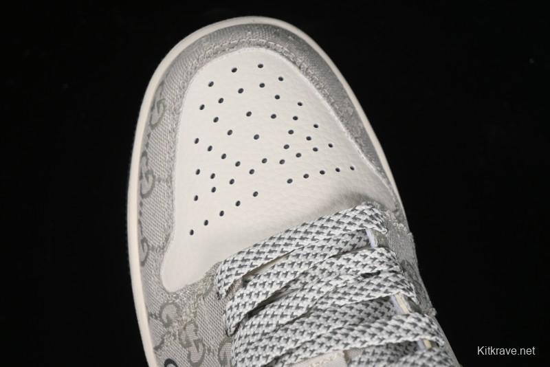 Nike Air Jordan 1 Low Gucci Collaboration - Smoke Grey Pattern High-End Custom Retro Basketball Shoes - DM5688-101