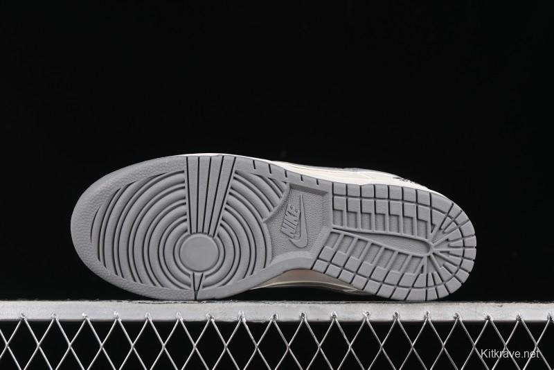 Nike SB Dunk Low Stussy Collaboration - Off White Dark Grey Swoosh Anniversary Custom Low-Top Casual Skate Shoes - DQ1098-382