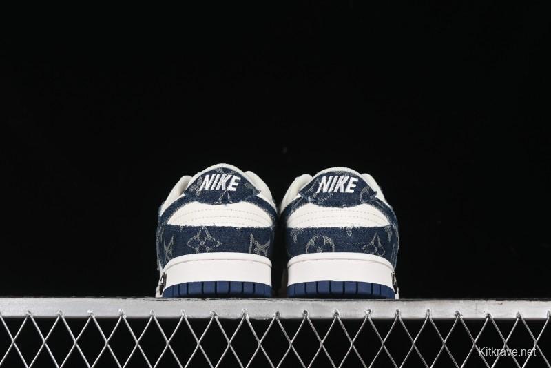 Nike SB Dunk Low LV Collaboration - Dark Blue Denim White Blue Swoosh Anniversary High-End Custom Low-Top Casual Sneakers - DJ2024-008