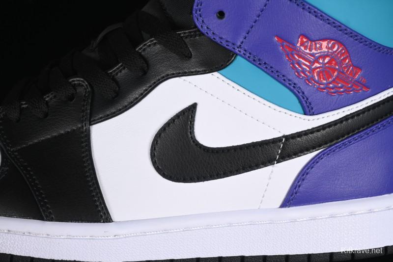 Nike Air Jordan 1 Mid AJ1 Lakers Colorway Black White Purple Mid-Top Casual Sneakers - DQ8426-154