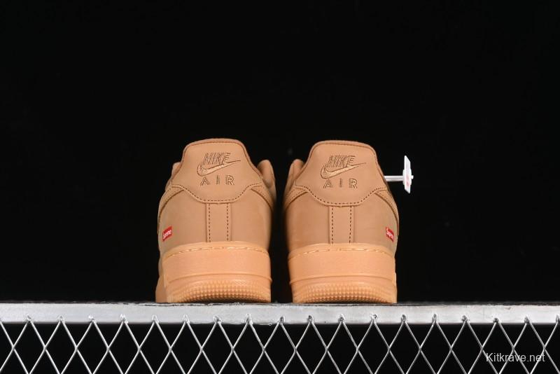 Nike Supreme x Air Force 1 Low Casual Sneakers in Wheat Suede with Full-Length Air Cushion - DN1555-200