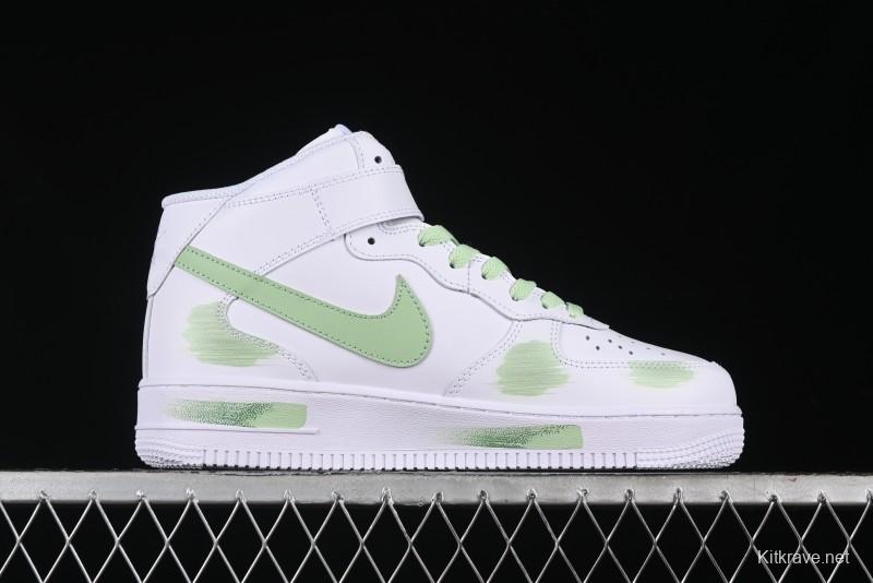 Nike Air Force 1 '07 Mid Hand-Painted White Green with Swoosh Shadow and Strap - CW2289-111