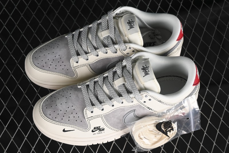 Nike SB Dunk Low Stussy Collaboration - Light Grey White Anniversary High-End Custom Low-Top Casual Skate Shoes - SJ2068-302