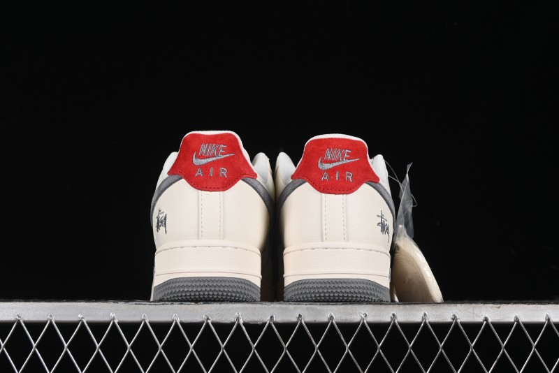 Nike Air Force 1 '07 Low Stussy Collaboration - English Beige Grey Red Low-Top Casual Sneakers - XZ3318-567