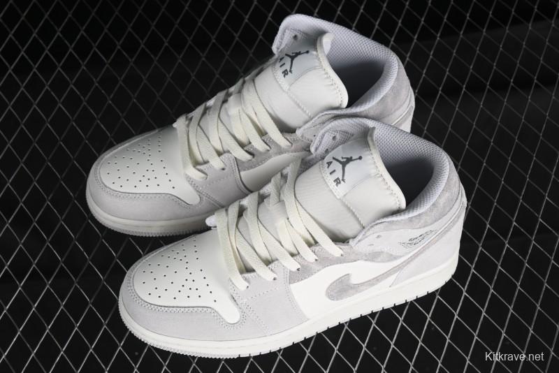 Nike Air Jordan 1 Mid AJ1 Basketball Shoes White Grey - FQ7720-002
