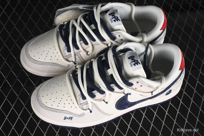 Nike SB Dunk Low BAPE Collaboration - Strap Blue Swoosh Anniversary Customized Low-Top Casual Sneakers SJ2068-298