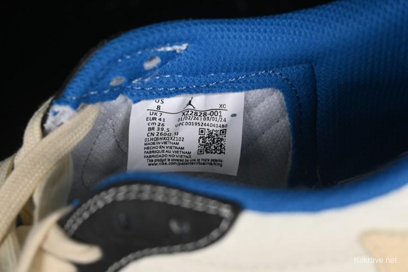 Nike Travis Scott x Fragment Design x Air Jordan 1 Low OG SP AJ1 Bape Collaboration - Crocodile Leather Black White Blue Low Top Casual Sneakers - XZ2828-001