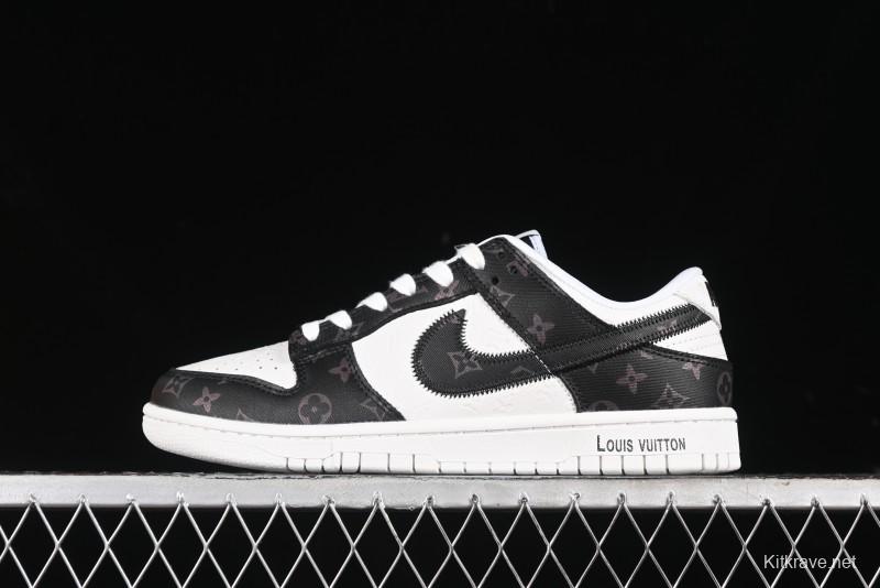 Nike SB Dunk Low LV Collaboration - Embossed White Black Print Anniversary High-End Custom Low-Top Casual Sneakers - DQ1098-361
