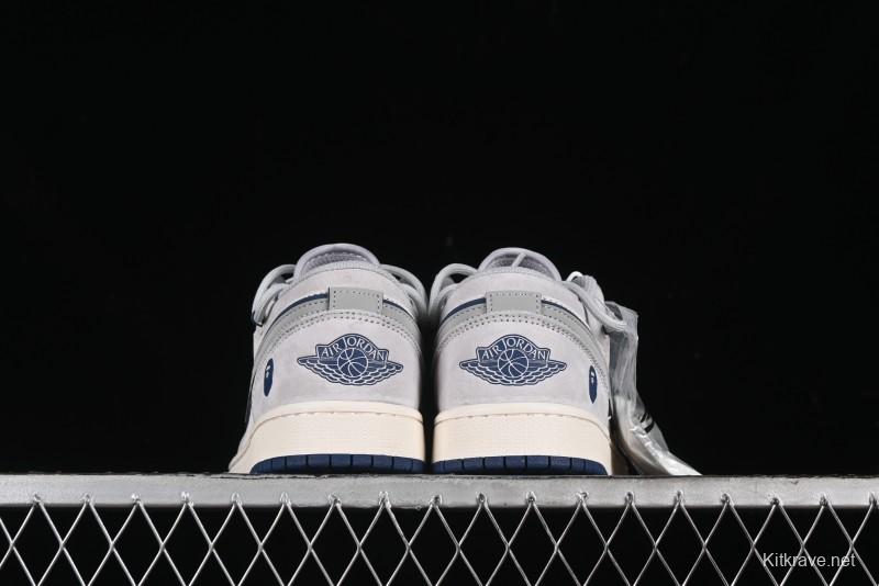 Nike Air Jordan 1 Low AJ1 Bape Collaboration - Grey Blue Retro Basketball Shoes with Custom Laces - SJ9950-019