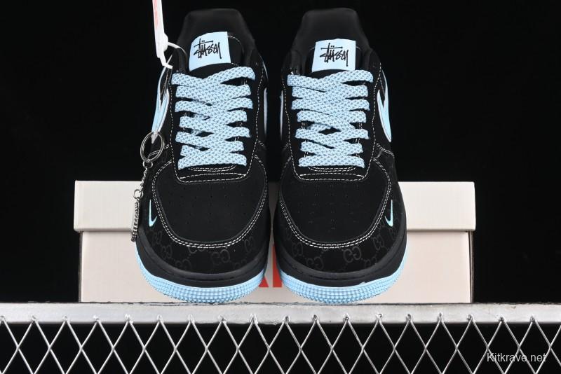 Nike Air Force 1 '07 Low Stussy Collaboration - Black Tiffany Low-Top Casual Sneakers - KK1988-008