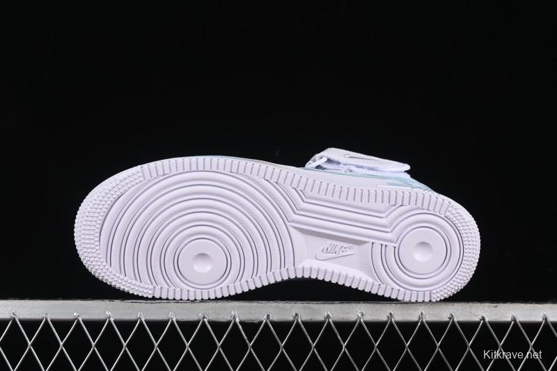Nike Air Force 1 '07 Mid Light Blue Hand-Painted Cracked Three Stripes Shadow Mid-Top Casual Sneakers - CW2289-111